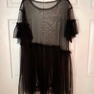 Black Sheer Short Sleeve Midi Dress 1X